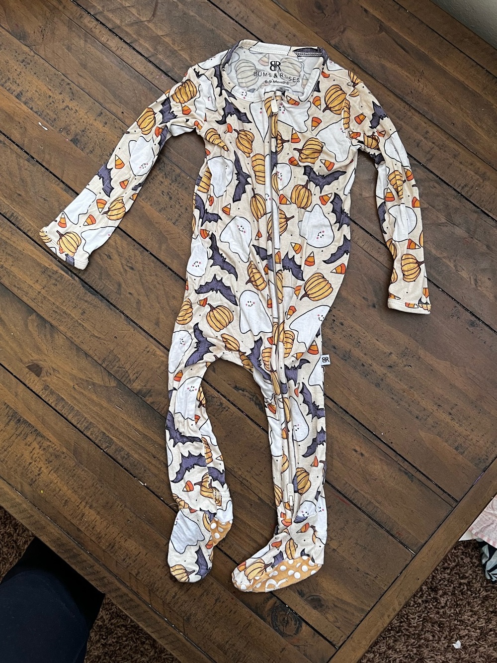 Bums & Roses Halloween Ghost & Pumpkin Zip One-Piece Footed Pajamas